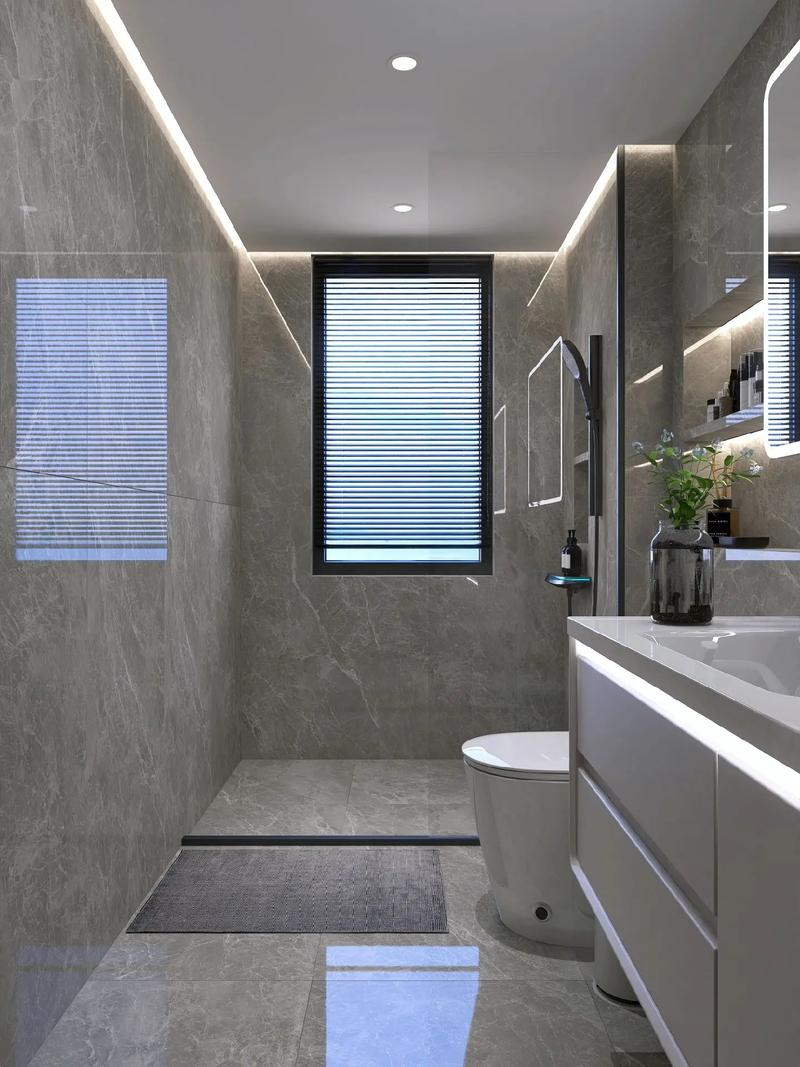Contemporary bathroom with niche shelving