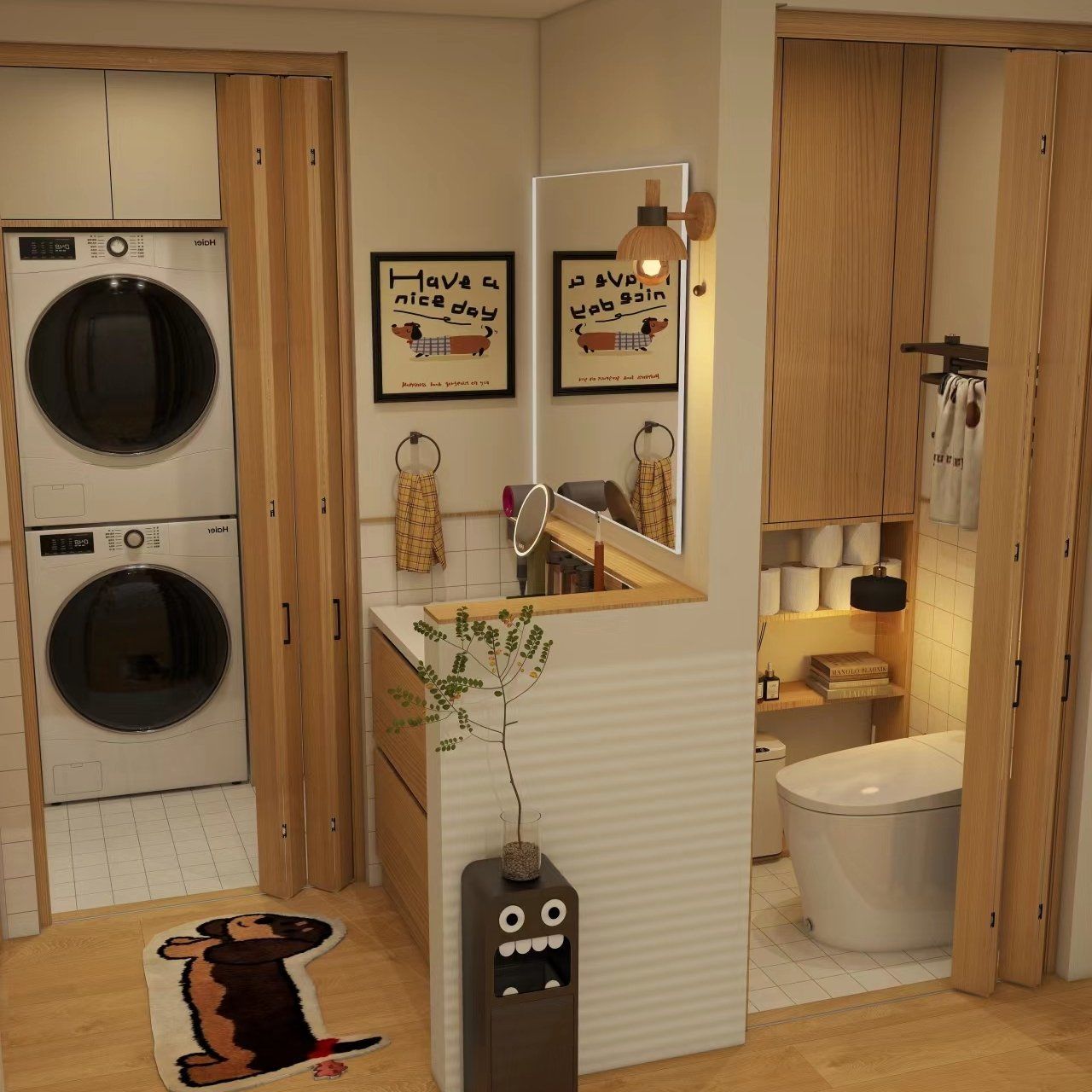 Double vanity with floating cabinet